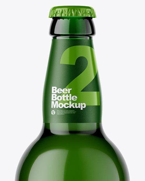 Green Glass Bottle With Lager Beer Mockup