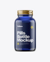 Blue Glass Bottle With Pills Mockup