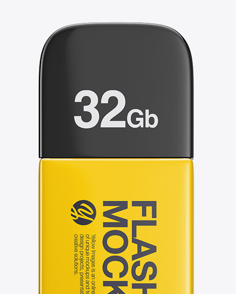 Glossy USB Flash Drive Mockup - Top VIew