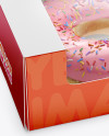 Box W/ Donut Mockup - Half Side View (High Angle Shot)