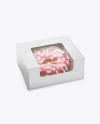 Box W/ Donut Mockup - Half Side View (High Angle Shot)