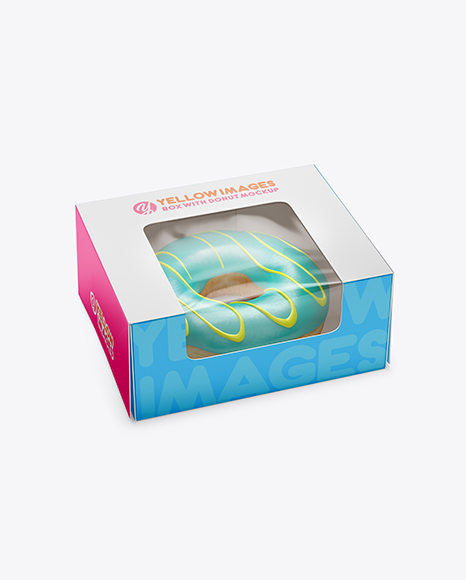 Box W/ Donut Mockup - Half Side View (High Angle Shot)