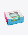 Box W/ Donut Mockup - Half Side View (High Angle Shot)