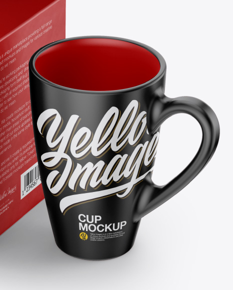 Opened Box With Mug Mockup-Half Side View (High-Angle Shot)