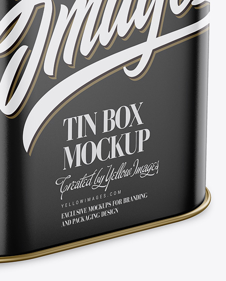 Glossy Square Tin Box Mockup - Half Side View (High-Angle Shot)