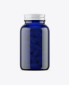 Dark Blue Glass Bottle With Pills Mockup