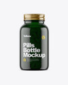 Dark Green Glass Bottle With Pills Mockup