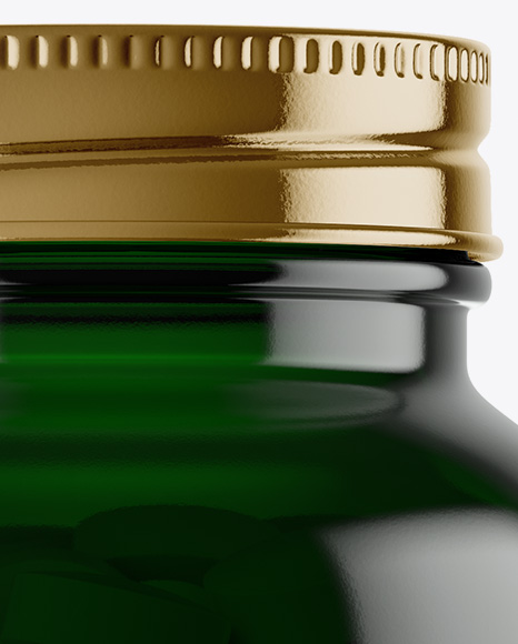 Dark Green Glass Bottle With Pills Mockup