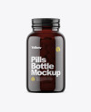 Dark Amber Glass Bottle With Pills Mockup