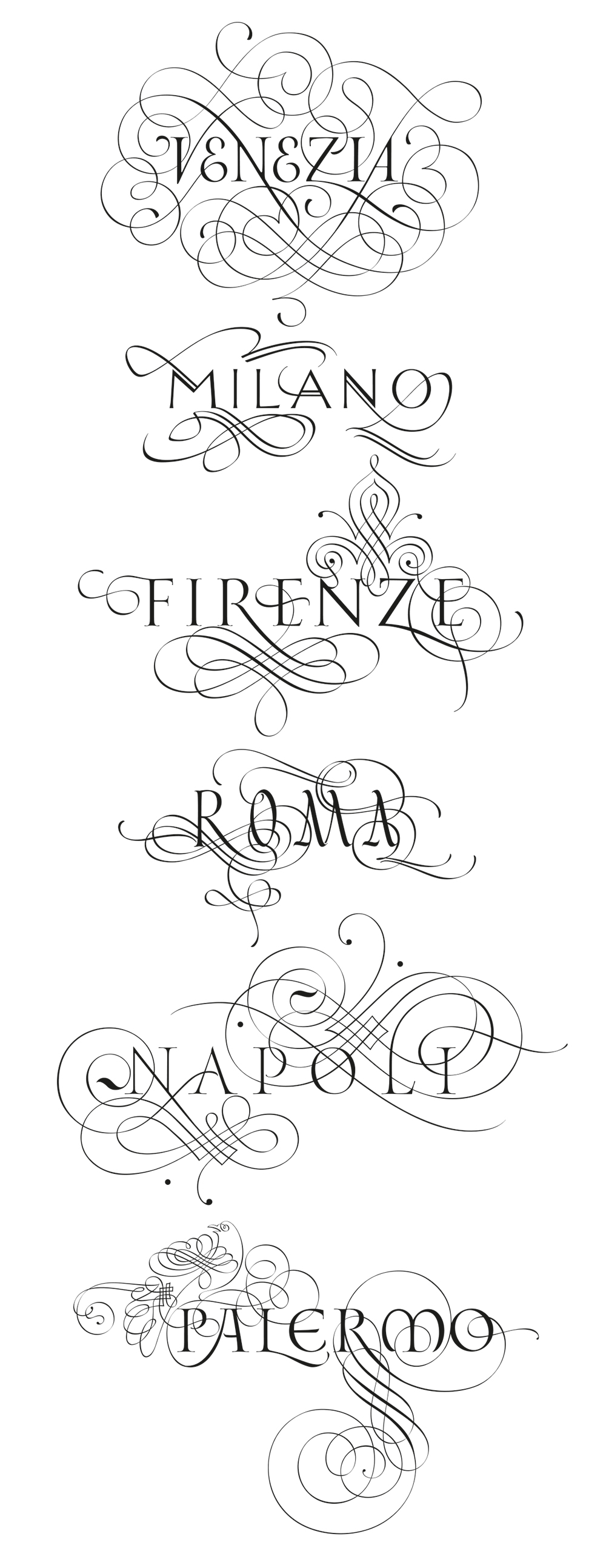 Calligraphic Italian cities Calligraphic Italian cities