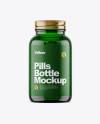 Green Glass Bottle With Pills Mockup