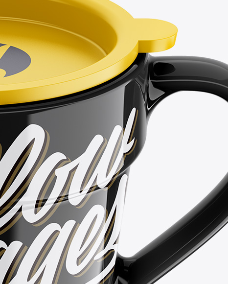 Glossy Mug w/ Cap Mockup - Front View (High-Angle Shot)