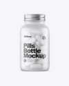 Frosted Glass Bottle With White Pills Mockup