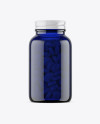 Dark Blue Glass Bottle With Pills Mockup