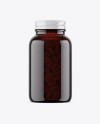 Dark Amber Glass Bottle With Pills Mockup