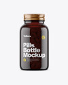 Dark Amber Glass Bottle With Pills Mockup