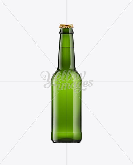 330ml Emerald Green Bottle with Lager Beer Mockup