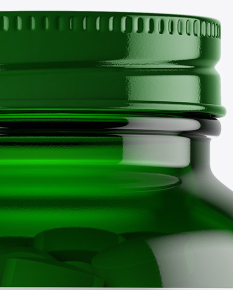 Green Glass Bottle With Pills Mockup