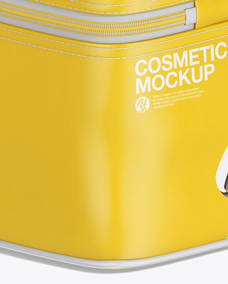 Glossy Cosmetic Bag Mockup - Back Half Side View