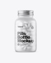 Frosted Glass Bottle With White Pills Mockup