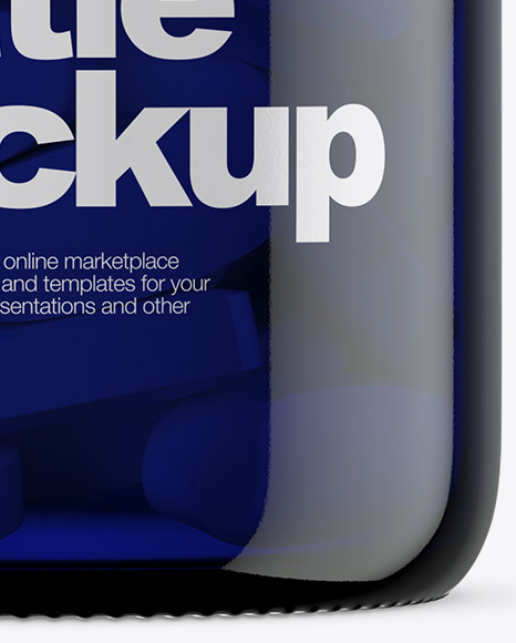 Dark Blue Glass Bottle With Pills Mockup