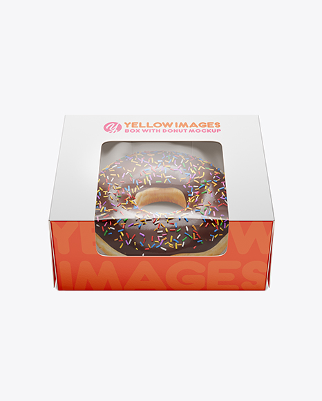 Box W/ Donut Mockup - Front View (High Angle Shot)