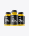 Three Glossy Pills Bottles Mockup - Front View (Hero Shot)