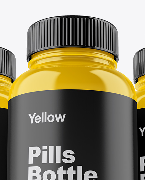 Three Glossy Pills Bottles Mockup - Front View (Hero Shot) - Free