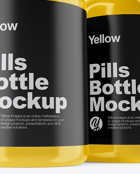 Three Glossy Pills Bottles Mockup - Front View (Hero Shot)