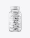 Clear Glass Bottle With White Pills Mockup