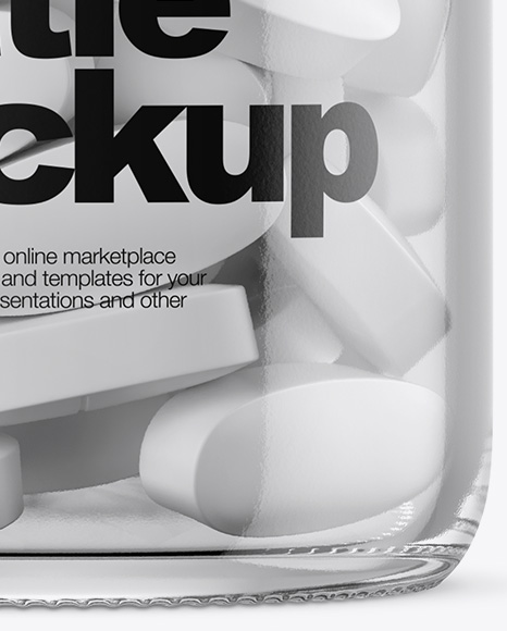 Clear Glass Bottle With White Pills Mockup