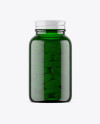 Green Glass Bottle With Pills Mockup