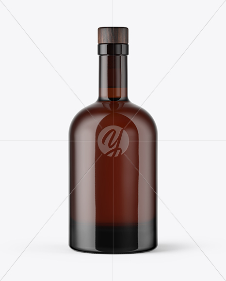 Amber Glass Bottle with Wooden Cap &amp; Wax Mockup