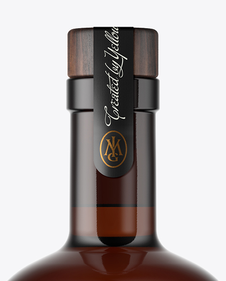 Amber Glass Bottle with Wooden Cap &amp; Wax Mockup