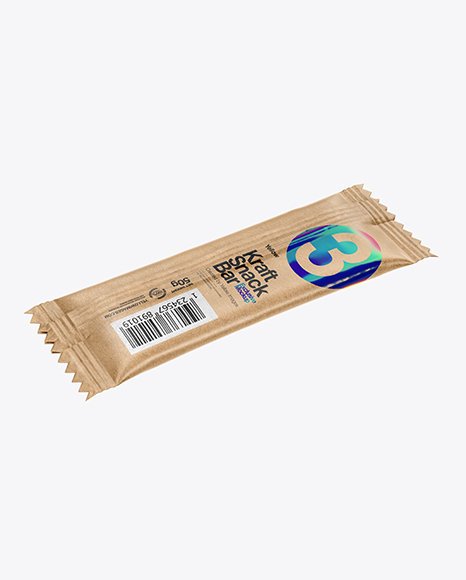 Kraft Snack Bar Mockup - Back Half Side View (High-Angle Shot)