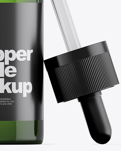 Opened Green Glass Dropper Bottle Mockup