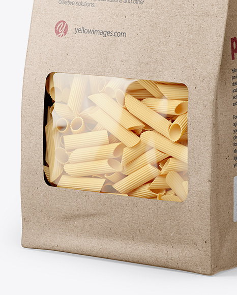 Kraft Bag with Pennette Rigate Pasta Mockup - Half Side View - Free