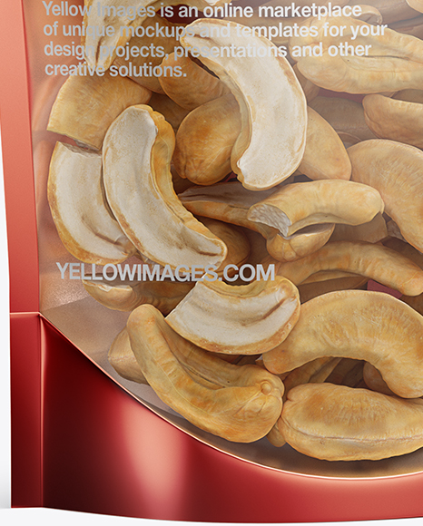 Glossy Transparent Stand-Up Pouch W/ Cashew Nuts Mockup - Half Side View