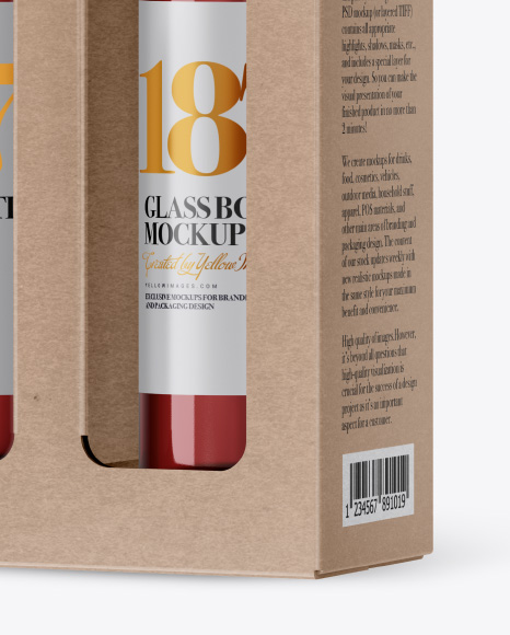 Kraft Rose Wine Bottles Box Mockup - Half Side View