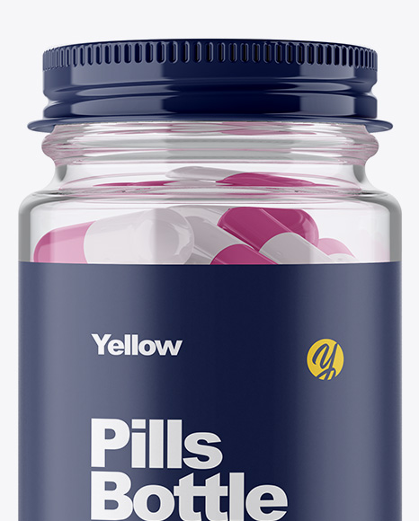 Clear Glass Pills Bottle Mockup