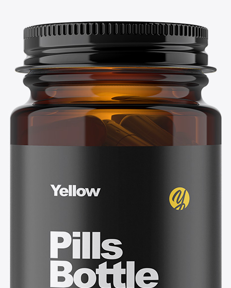 Amber Glass Pills Bottle Mockup