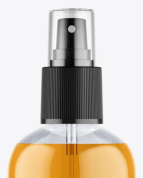 Clear Plastic Cosmetic Bottle w/ Transparent Cap Mockup