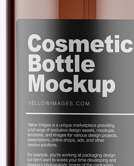 Amber Plastic Cosmetic Bottle w/ Transparent Cap Mockup