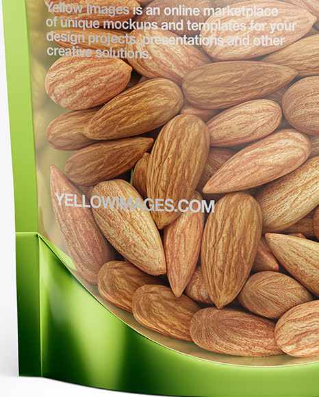 Glossy Transparent Stand-Up Pouch W/ Almond Nuts Mockup - Front View