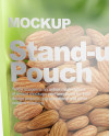 Glossy Transparent Stand-Up Pouch W/ Almond Nuts Mockup - Half Side View