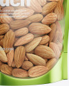 Glossy Transparent Stand-Up Pouch W/ Almond Nuts Mockup - Half Side View