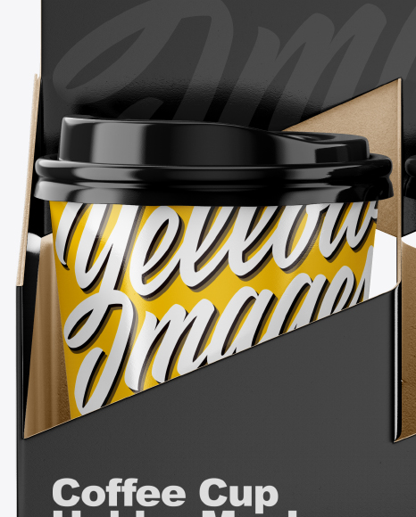 Glossy Coffee Cup Holder W/ Glossy Cups Mockup - Front View