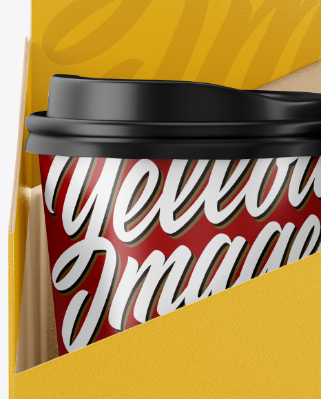 Matte Coffee Cup Holder W/ Matte Cups Mockup - Front View