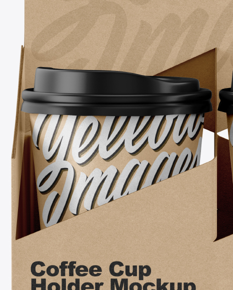 Kraft Coffee Cup Holder W/ Kraft Cups Mockup - Front View