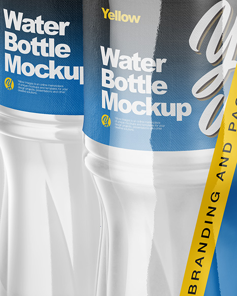 Transparent Shrink Pack with 6 Plastic Bottles Mockup - Half Side View